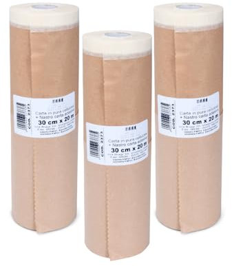 PENNELLIFICIO 2000 | Set da 3 Rotoli in Carta con Nastro Adesivo per Mascheratura, Protezione Pareti, Muri, Battiscopa, Mobili, Dimensioni 30 cm x 20 m – Made in Italy