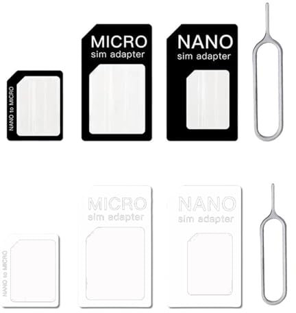 FirSea 2 Sets SIM Card Adapter Kit Include Nano Sim Adapter/Micro Sim Adapter/Needle/Storage Sheet Standard 4 in 1 Converter Kit con Vassoio in Acciaio Eject Pin (Nero+Bianco)