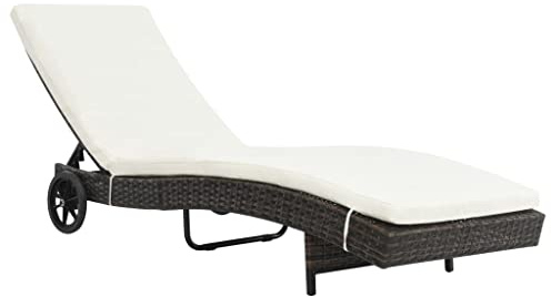 CKioict Sedia da spiaggia per balcone, sedia a sdraio, per esterni, con ruote e cuscino, in polyrattan, marrone, per giardino, terrazza e balcone
