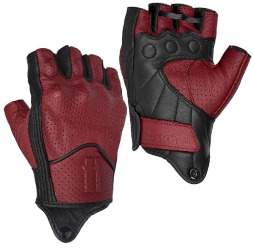 Harssidanzar Guanti da moto da uomo in pelle traforata Guanti da guida per moto CM044EU, Rosso/Nero, taglia L