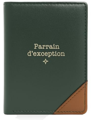 Manahia - Porte-Monnaie Parrain d'Exception - Cadeau Original pour Homme | Petit portefeuille simili cuir vegan & compact | Vert foncé or | Demande et annonce parrain pour baptême, anniversaire, Noël