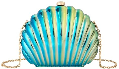MilyaDE Damen Transparente Clutch Acryl Klare Muschel Geldbörsen Durchsichtige Schultertasche Umhängetaschen Handtasche mit 2 Perlen Ketten