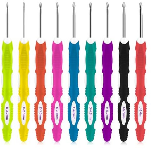 9 Stück Häkelnadeln Set, Ergonomische Häkelnadel, 2,0mm-6,0mm Häkelset, Soft Gummi Häckelnadel Crochet Set, Stricknadeln mit Ergonomische Griff Für Anfänger Und Erfahrene Häkelliebhaber