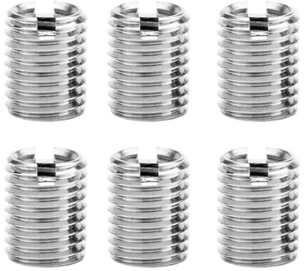 6 Pièces Insert Fileté Metal Filetage Inserts Intérieur M6 * 1.0 Extérieur M8 * 1.25 Longueur 15mm,Acier Inoxydable écrou Réducteur Inserts Filetés à Fente,Réparation de Filetage pour Matérielle