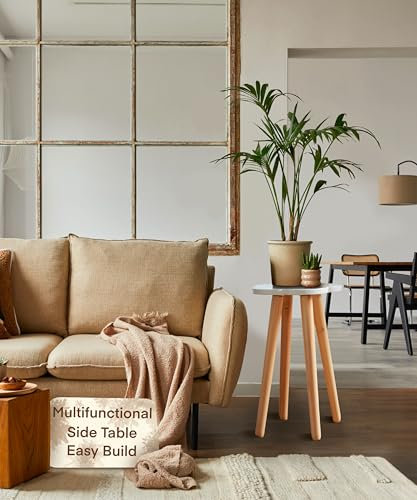 Modern White Side Table - 62cm Tall Plant Stand, Wooden Indoor Cloud Table