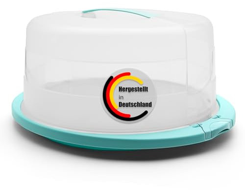 BigDean Kuchen Transportbox Rund mit Kühlfach in Eisblau – Tortenglocke mit stabilem Tragegriff für sicheren Transport von Backwaren – Tortenhaube Made in Germany