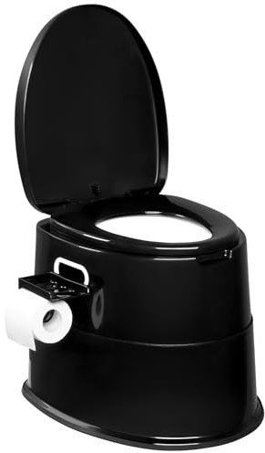 VINGLI Inodoro portátil, inodoro para interiores y exteriores con cubo interior desmontable y soporte de papel extraíble, ligero y compacto para camping, barco, furgoneta, uso de emergencia (negro)