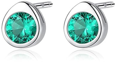 HeyMeili Pendientes Mujer con Esmeralda, Verdes, Pendientes de Tuerca para Mujer, Pendientes Pequeños Botón Regalo