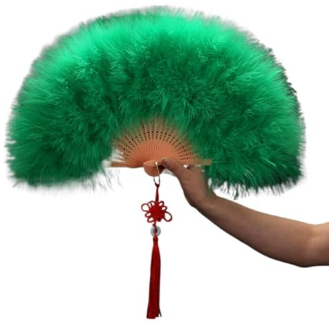 Karneval Fächer Federn, Federfächer 1920er Folding Handfächer 30CM Spitze Vintage Feather Fan, Spitzenfächer Damen Kostüm Tanzen Show Hochzeit Party Dekoration