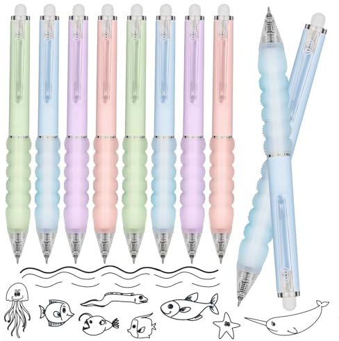 Radierbarer Kugelschreiber, 8 Stück 0.5MM Schwarz Radierbarer Gelschreiber Set Tintenroller Radierbar Einziehbare mit 10 Nachfüllungen für Tagebuch, Notizen, Büro, Schule