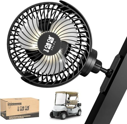 10L0L Magnetic Golf Cart Fan Rechargeable with Flexible Tripod Mount - 8000mAh Battery Operated Portable Fan 360° Rotatable Head, Fits for Yamaha/EZGO/Club Car Golf Cart with Light (Magnet-Black)