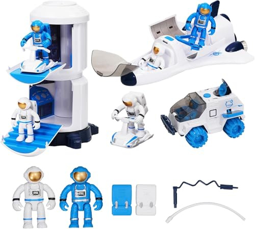 Siairo Space Shuttle Racket giocattolo per bambini, giocattolo spaziale con effetti di luce e suono, con stazione spaziale, Space Shuttle, Space Rove e astronauti, regalo per bambini