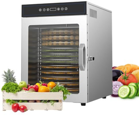 Stainless Steel Rotating Dehydrator with 86-194ºF Temperature Control, Dehydrator for Beef, Fruit Dehydrator for Food and Jerky, Meats & Veggies,Silver-220V