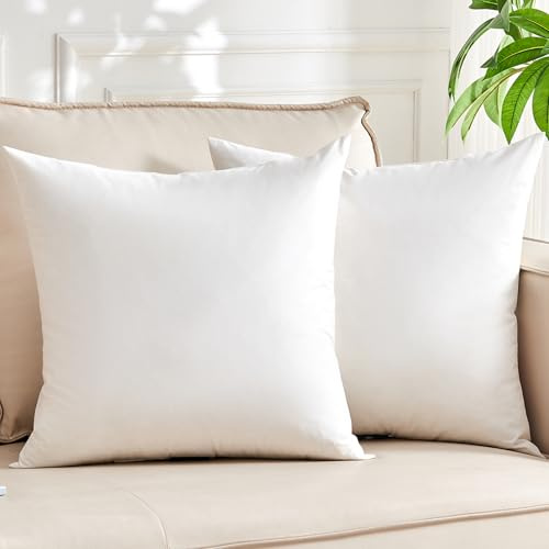 KUSNUG Organic Feather Down Throw Pillow Inserts (18x18 Inch, Set of 2) - 100% Cotton Shell, Filling of Feathers & Memory Foam, Square Decorative Pillow Form Core for Couch, Sofa, and Bed
