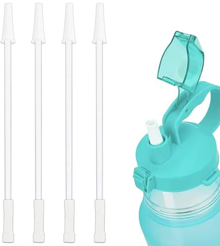 4PCS Straw Replacement and 2PCS Straw Brush, Safe Plastic Reusable Straws and Cleaner Replacement for 1000ml/2000ml Water Bottle