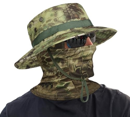 DiULi kamouflage solhatt fiskarhatt med taktisk sjal för utomhus militär fiske jakt camping airsoft, M