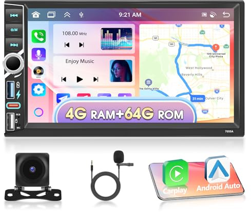 [4+64G] Autorradio 2 DIN A-pple Carplay Android Auto Radio, Motorsi Radio estéreo para Coche con Pantalla táctil IPS de 7 Pulgadas con Bluetooth 5.0/GPS/WiFi/FM/RDS, Reproductor Multimedia para Coche