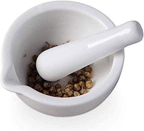 CEHJZQRPL Pilon et mortier, Broyeur à épices en Pierre - Broyeur à Main en Porcelaine Blanche émaillée et mortier