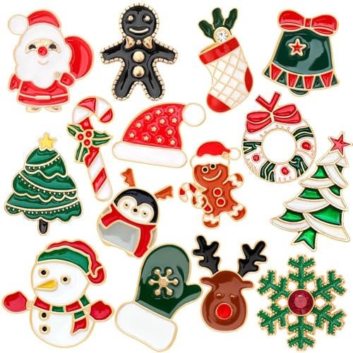 SANNIX Christmas Pins, 15Pcs Christmas Lapel Pins Xmas Brooch Pin Santa Snowman Snowflake Holiday Badge for Clothes Bags Hats Accessories
