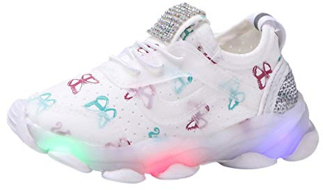 Generisch Baskets lumineuses pour bébé - Chaussures de course de sport avec lumière LED - Semelle souple respirante - Chaussures d'apprentissage confortables pour garçons et filles, Blanc., 29 EU