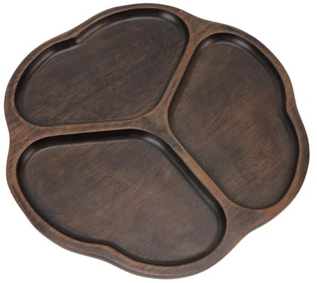 Sxhlseller de Bocadillos de Madera, Diámetro de ébano de 10.2 Pulgadas de División de Bandeja de Servicio Robusta para Fiestas de Nueces Vegetarianas Fiestas (estilo 1)