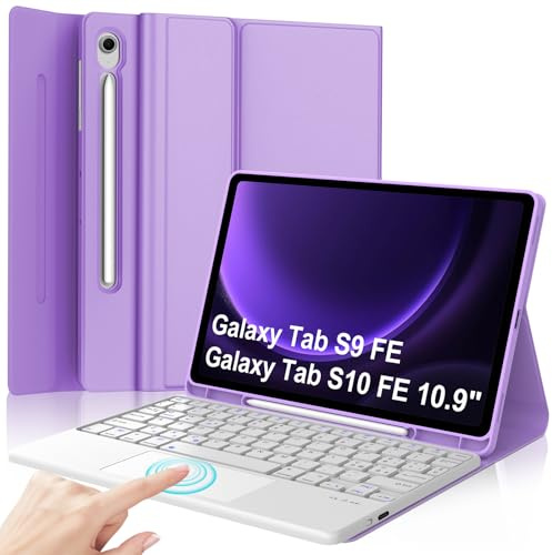 Tastiera per Samsung Galaxy Tab S10 FE/S9 FE 10.9 Pollici/S9 11 Pollici | Cover Keyboard Touchpad Magnetico Staccabile, Italiano QWERTY, Custodia Tastiera Bluetooth con portapenne, Viola chiaro