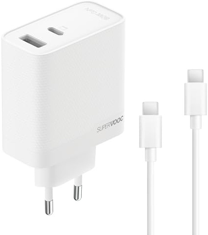 originales realme 80W SUPERVOOC Ladegerät - Schnellladung, Dual-USB-Port (USB-A/USB-C), unterstützt PD/QC/IM-Protokolle, inkl. Typ-C-Kabel, kompatibel mit iPhone, Oppo, OnePlus, Samsung Galaxy