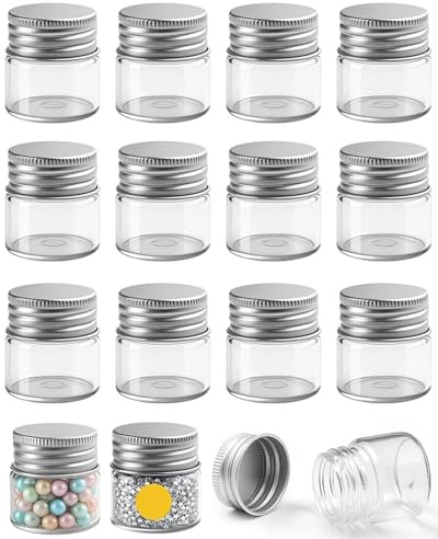 HUVZOR 12 Stück Mini Klarglasflaschen - Bonbon Flasche mit Aluminium-Schraubverschluss, Leere Probengläser, Probenfläschchen, kleine Behälter für Nachrichten, Hochzeitsgeschenke, Dekorationen(5ml)