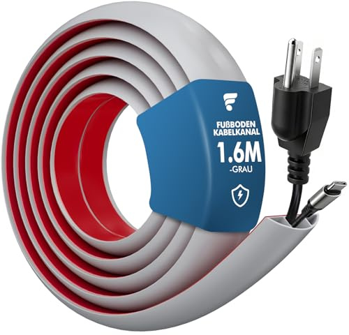 shinfly Kabelkanal golv, 1,6 m grå, golv kabelkanal självhäftande | Flexibelt PVC-golvkabelskydd, kabelbrogolv, kabelskydd, kabelkanal utomhus för hem, kontor 17 mm (B) x 10 mm (H)