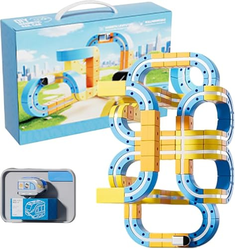 Tren de Juguete Eléctrico para Niños, Electric Train Set Flexible Race Track, Pista Magnética de Coches de Juguete con Tren y Señales de Tráfico para Niños de 4 a 8 años (62Pcs)