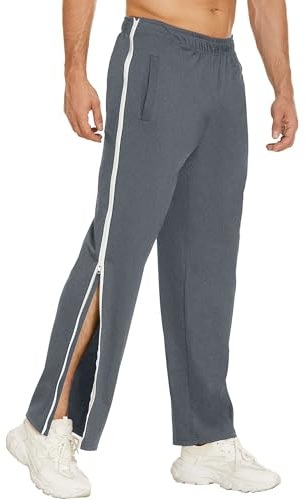 Lshyuehao Men's Tear Away Track Pants Training Jogging Trousers Full-Length Zip Casual Lounge Post Surgery Sweatpants with Pocket (A-Dark Gray, L)