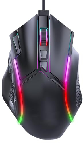 Drfeify Gaming-Maus, RGB-Gaming-Maus mit 12800 DPI und 12 Programmierbaren Tasten für PC-Zubehör