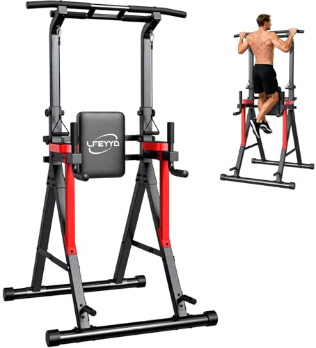 LFEYYD Power Tower Pull Up Bar Free Standing - 13-Level Adjustable Height Dip Station with X-Frame Stability, Multi-Grip Handles, Backrest, Anti-Slip Foot Pads - Home Gym Strength Training Equipment 400LBS (Black)