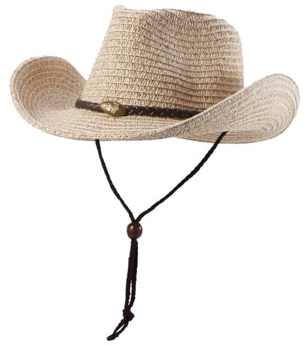 GEMVIE Western Cowboyhut - Unisex Erwachsener Strohhut - Faltbare Sonne Anti-UV Breite Krempe Klassisch (Beige)