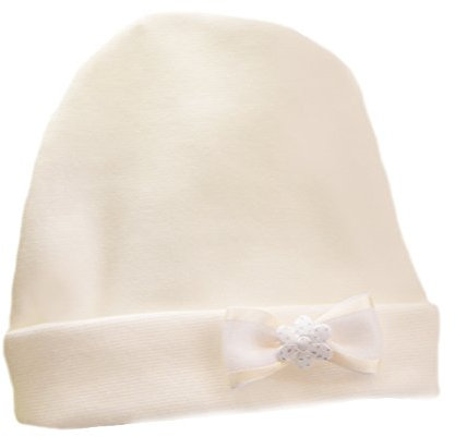 La Bortini Baby Mütze Mützchen Cap Haube mit Schleife Creme festlich (92)