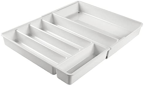 mDesign ausziehbarer Besteckkasten für Schublade und Küchenschrank – Küchen Organizer mit 6 Fächern aus BPA-freiem Kunststoff – Schubladeneinsatz für Küche, Bad und Büro – hellgrau