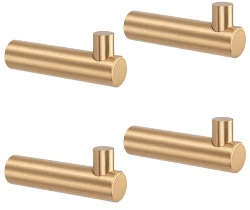 4er Pack, Gold Dekorative Wandhaken aus Gebürstetem Messinghaken, 50 mm x 30 mm, für Badezimmer, Bekleidungsgeschäft, Hotel, Café, Hut, Kleiderhaken Handtuchhaken Kleiderbügel Wand Montiert (L-förmig)