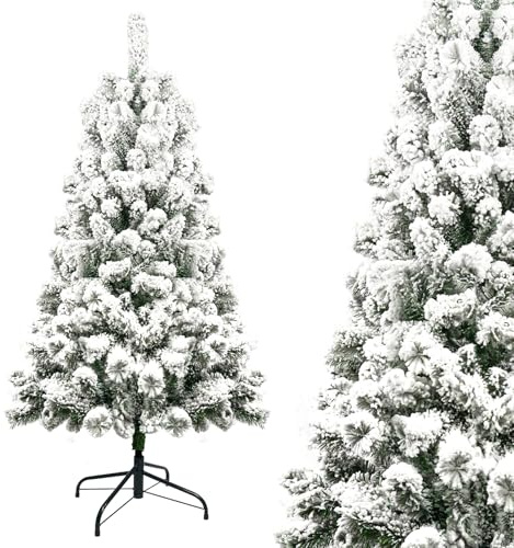 OZAVO Weihnachtsbaum künstlich, Luxus Beflockung Christbaum mit Eisenfüßen, Tannenbaum mit große Schnee-Effekt, Baum Hohe 120 cm