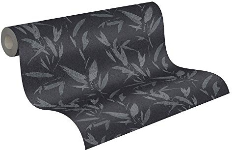 A.S. Création Vliestapete New Elegance Deutschland tapeziert Dschungeltapete Palmentapete 10,05 m x 0,53 m schwarz grau metallic 375492 37549-2
