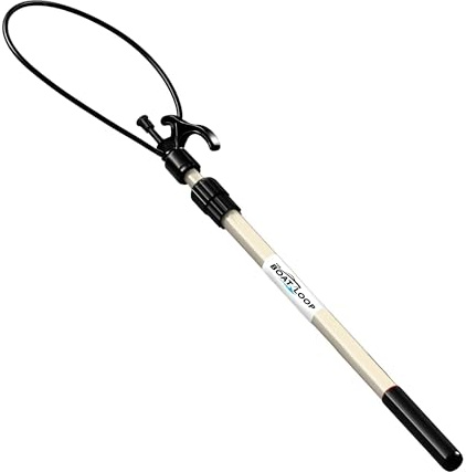Boat Loop Extendable White Fiberglass Boat Pole with Flexible Std Loop & Quick-Lock System - Selectable Pole Length with Rubber Guard for Docks - Marine Rope Hook & Line Handling Tool
