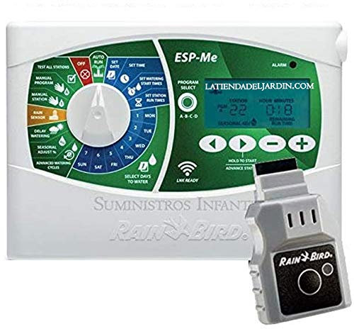 Suinga. Programador eléctrico WiFi 4 Estaciones, Ampliable a 22. Funciona con electroválvulas de riego eléctricas 24V de Cualquier Marca. Módulo WiFi Rain Bird Incluido