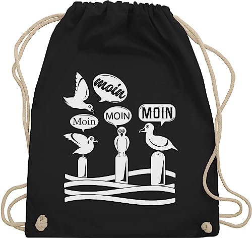 Shirtracer Turnbeutel Rucksack - Sprüche Statement - Moin - Möwen - weiß - Unisize - Schwarz - mit aufschrift möwe beutel statements moein stoffbeutel sprüchen￼ hamburg rucksäcke spruch moin,moin