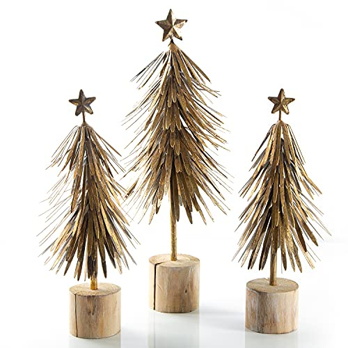 Logbuch-Verlag 3 kleine Weihnachten Bäume Deko Weihnachtsbäume klein Gold 30 + 39 cm aus Metall Geschenkidee als Set antik