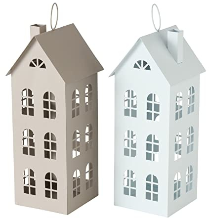 Laterne Devon aus Metall Metalllaterne Haus H28cm Windlicht - Weiss