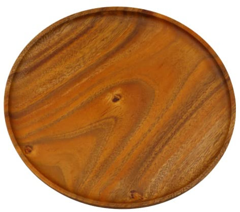 Kadum Assiettes en bois d'acacia - Grande assiette de service Ø 30 cm - Plateau d'acacia naturel - Assiette à pizza - Assiette à jambon - Assiette à viande