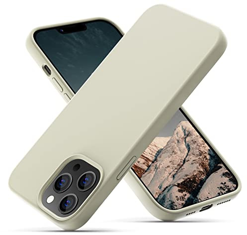 OIIAEE Silicone Case Designed for iPhone 13 Pro Max Case, Ultra Slim Shockproof Protective Liquid Silicone Phone Case with Soft Anti-Scratch Microfiber Lining, 6.7 inch, Stone