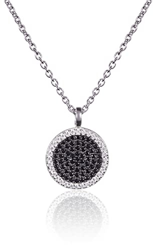 namana 925 Silber Sterling Scheiben-Anhänger mit Halskette für Damen, Sterling Silber Halsketten für Frauen mit rundem Anhänger mit schwarzen und weißen Cubic Zirkonia Edelsteinen