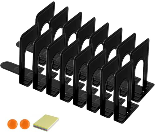 DIFIT Buchstütze, 8 Paare(16 Stück) Buchstützen Buchhalter, 17H x 12,6L x 14,8B cm Buchstützen Metall Bücherstütze für Magazin/Bücher/CD, Buchhalter Regal für Büro/Lernen/Wohnzimmer (Schwarz)