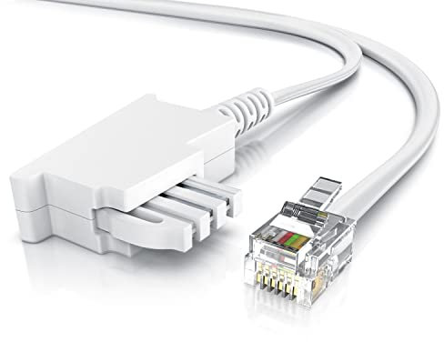 CSL - 10m Telefonkabel TAE-F Stecker auf RJ11 Stecker - Int. Norm 6P4C / 4-polig belegt - Flachkabel - von analoger Telefondose zum Telefon Fax Modem Router Anrufbeantworter, 10 Meter weiß