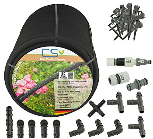 50 Meter Tropfschlauch Bewässerungsschlauch Gartenschlauch Perlschlauch Sets (1x 50m Perlschlauch Premium)